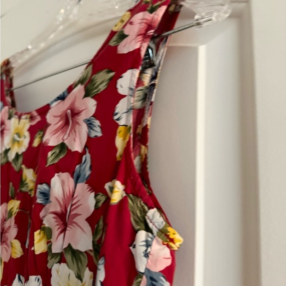 UM & COMPANY Red Hibiscus Floral Dress Size Wide Strap Zipper Tie Back-Size 9/10 - Picture 6 of 9